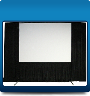 Framed screen with side drapes Framed screen with side drapes
